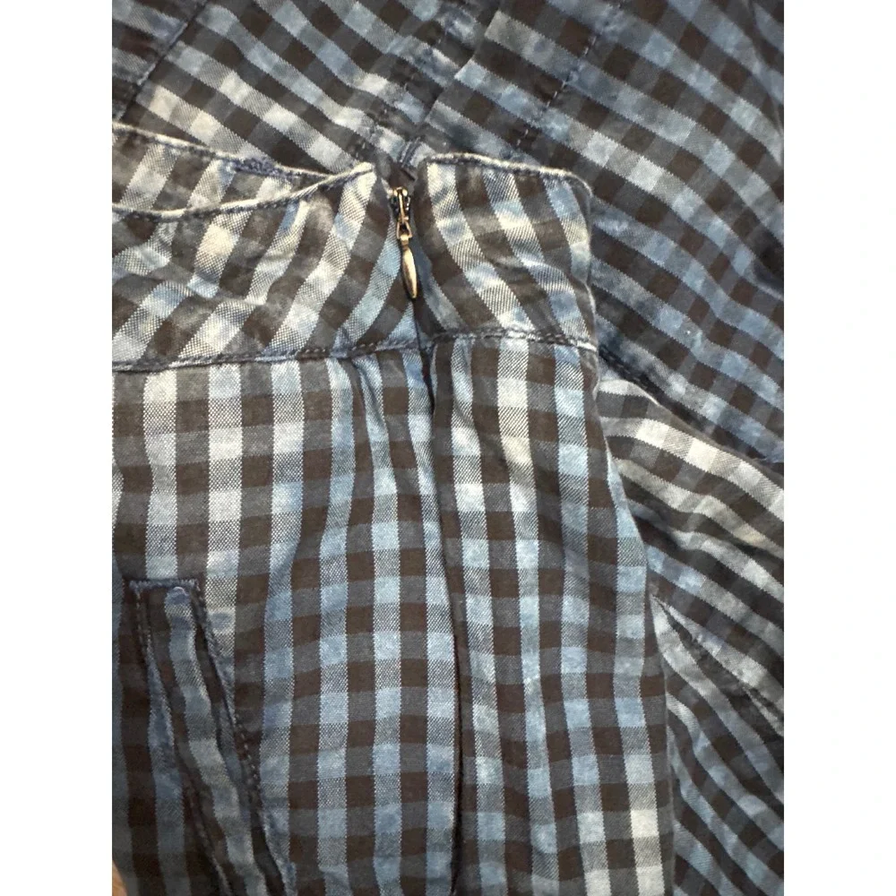 Maeve Anthropologie Blue Gingham Pleated Tapered Cropped Pants Plus Size 20W